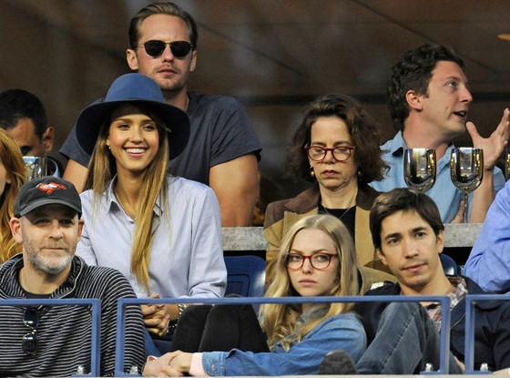 Jessica Alba, Amanda Seyfried, Justin Long, right, and Alexander Skarsgard, US Open Jessica Alba, Amanda Seyfried, Justin Long, right, and Alexander Skarsgard, US Open